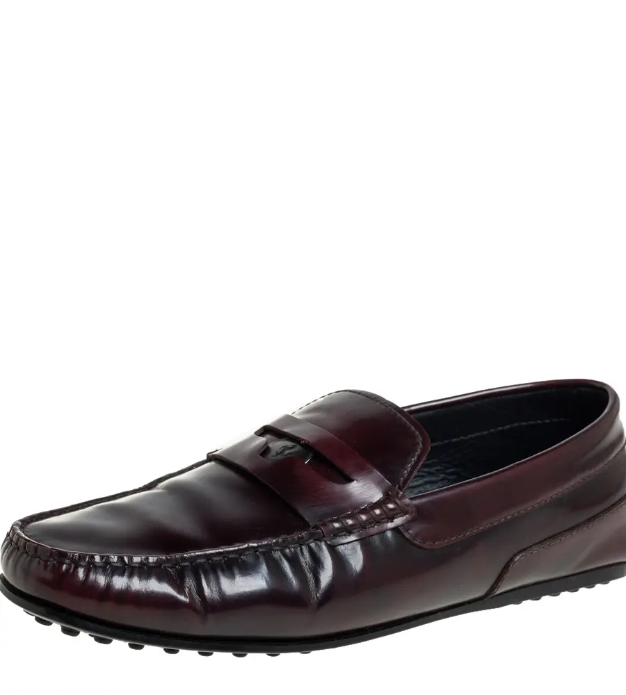 Tods Burgundy Leather Slip On Loafers Size 41