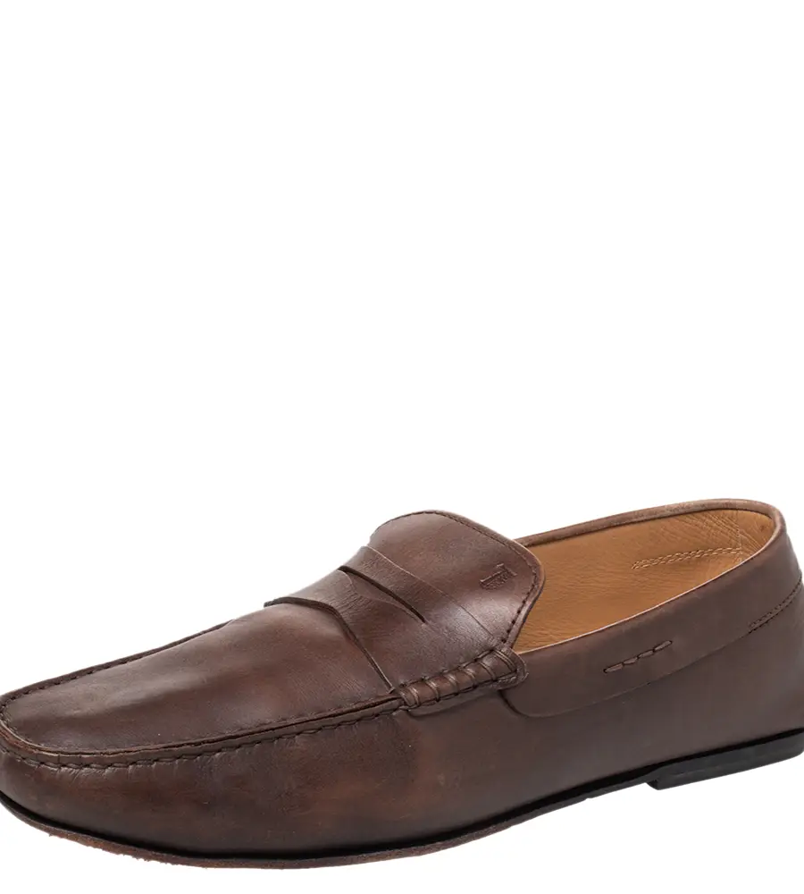 Tod's Brown Leather Penny Slip On Loafers Size 44.5