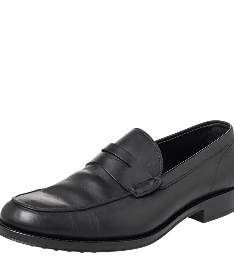 Tod's Black Leather Penny Slip On Loafers Size 45