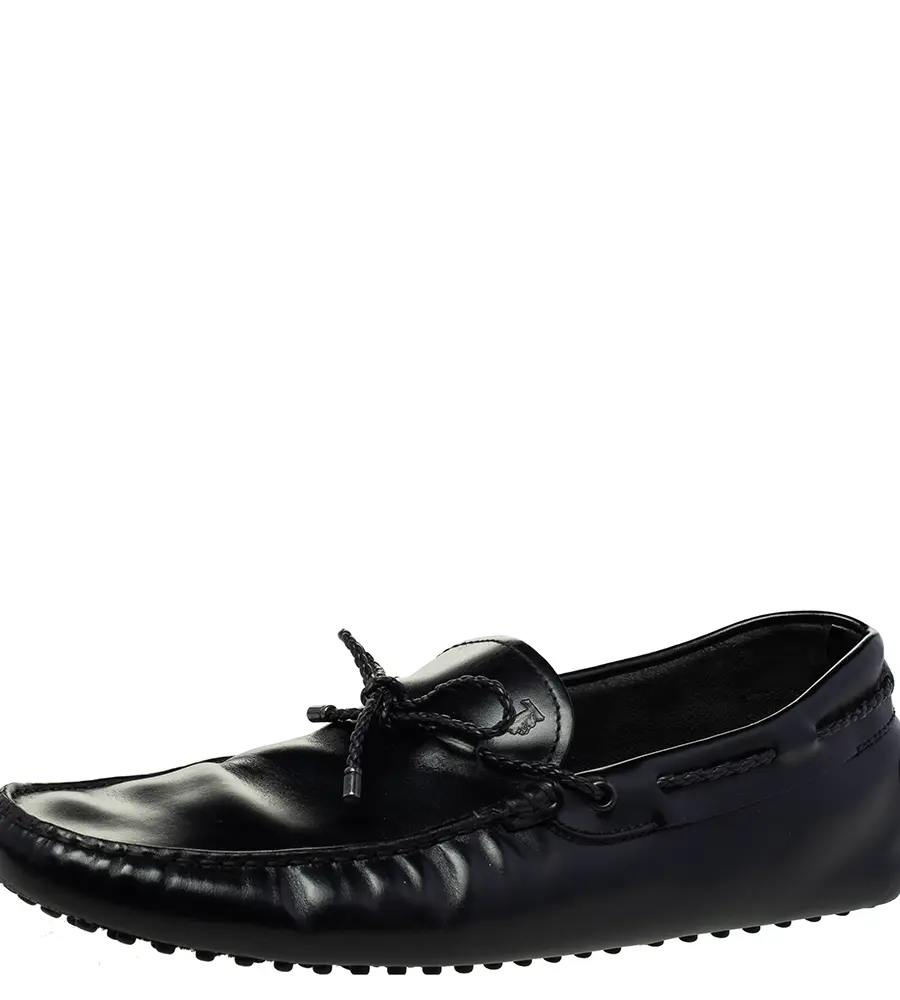 Tod's Black Leather Bow Slip-On Loafers Size 44