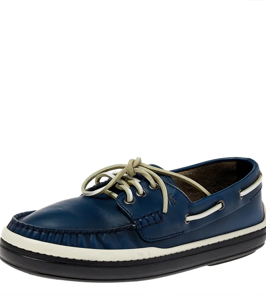 Tod's Blue Leather Lace Up Boat Shoes Size 39.5