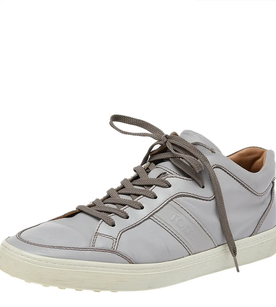 Tods Grey Leather Low Top Sneakers Size 42