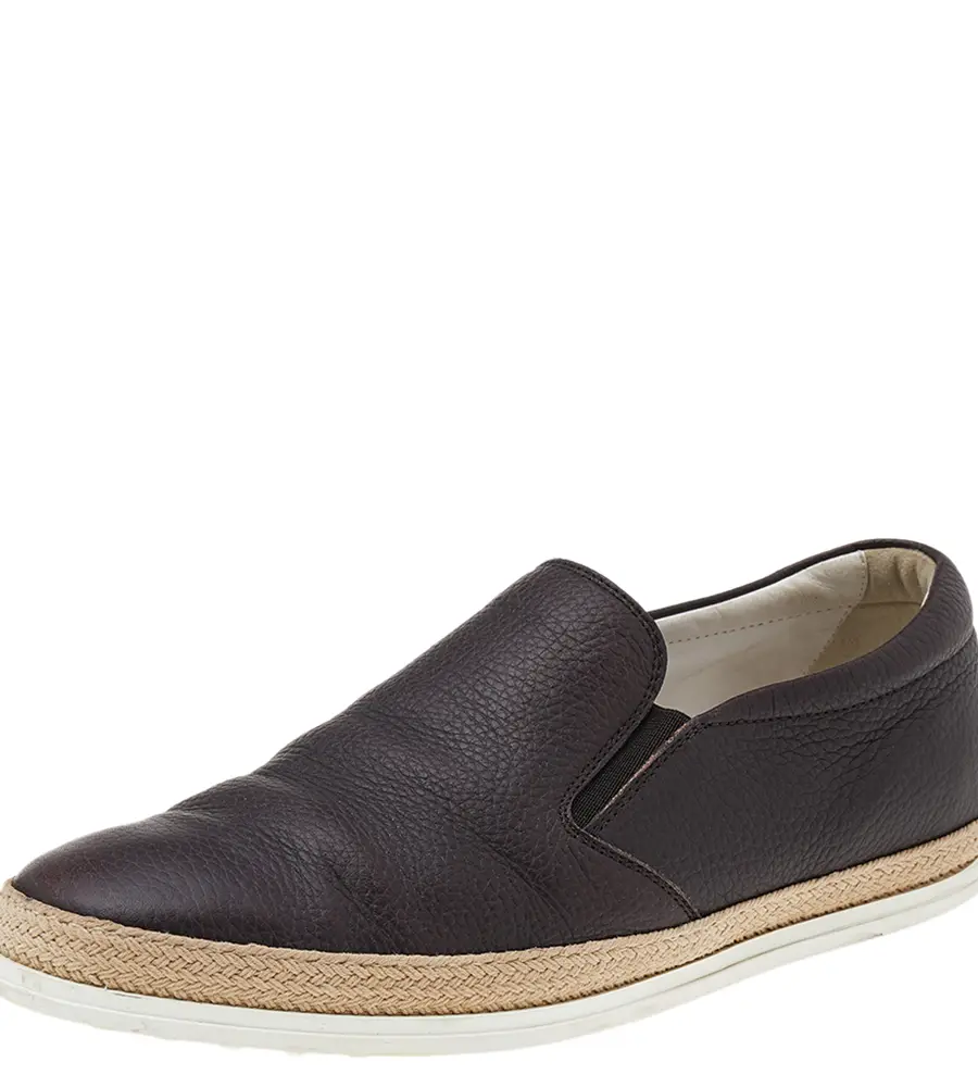 Tod's Dark Brown Leather Slip On Sneakers Size 42.5