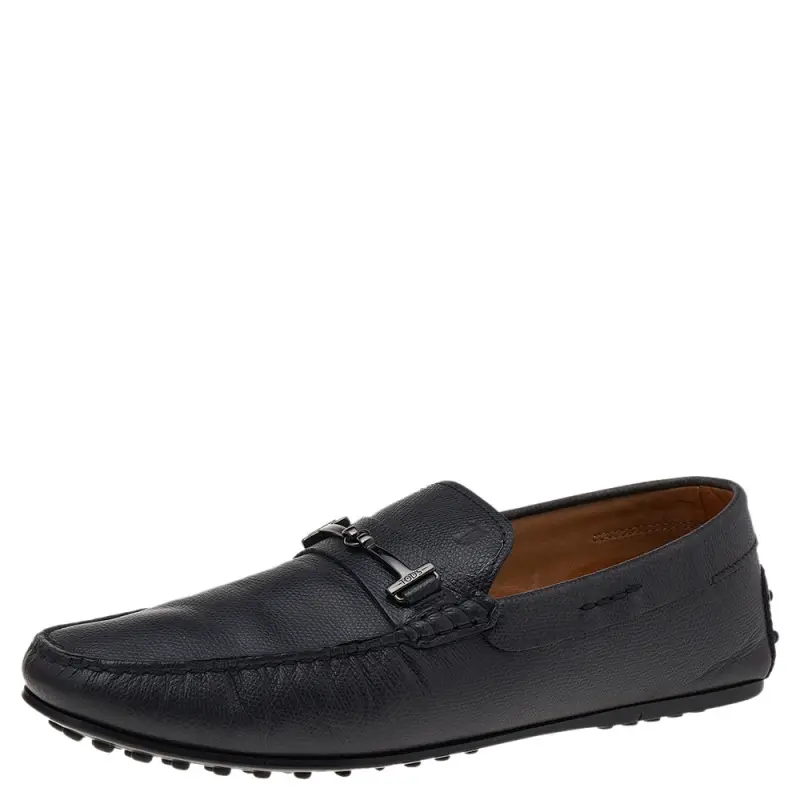 Tod's Black Leather T Logo Slip On Loafers Size 42