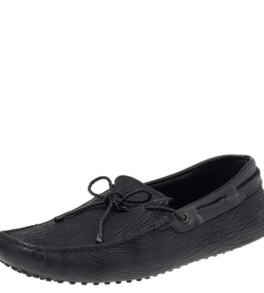 Tod's Black Leather Bow Slip on Loafers Size 44.5