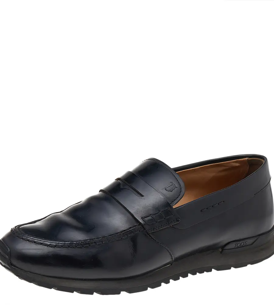 Tod's Size 42 Black Leather Loafers & Moccasins
