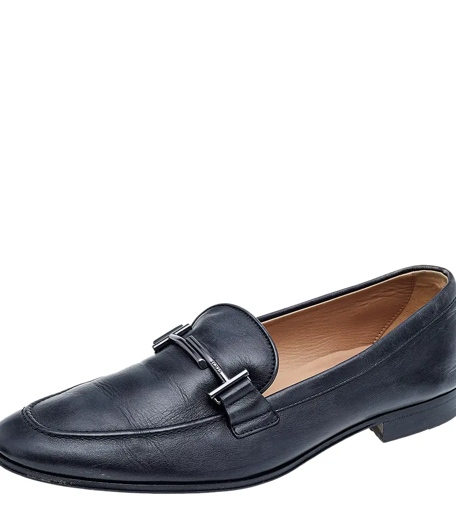 Tod's Black Leather TT Slip on Loafers Size 43