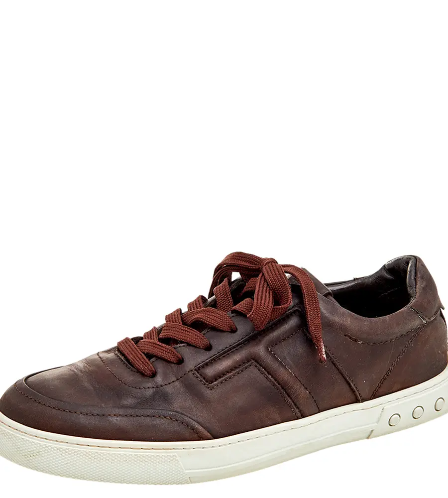 Tod's Dark Brown Leather Low Top Sneakers Size 41