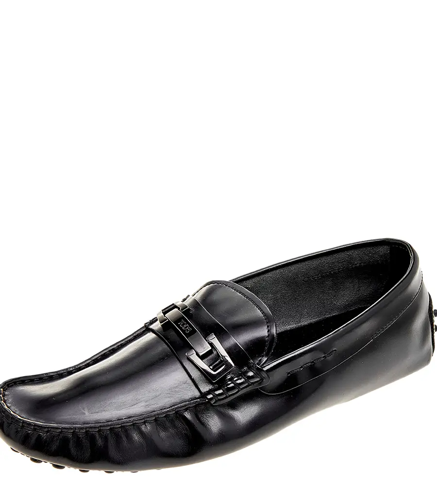 Tods Black Leather Buckle Loafers Size 41.5