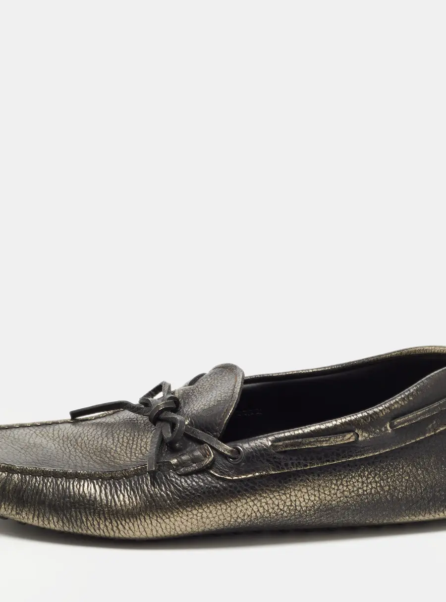 Tod's Metallic Leather Bow Slip On Loafers Size 42.5