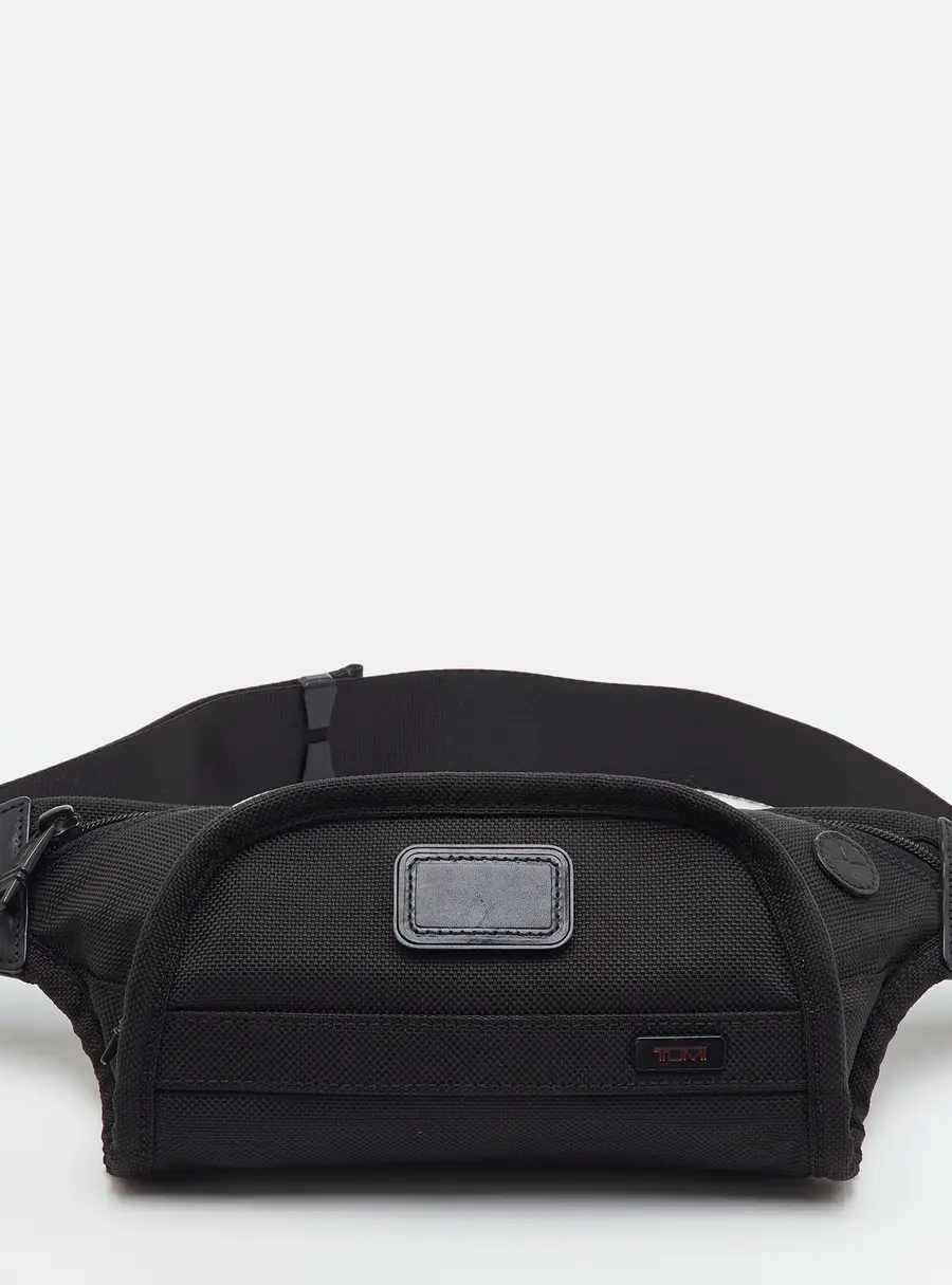 TUMI Black Canvas and Leather Belt Bag