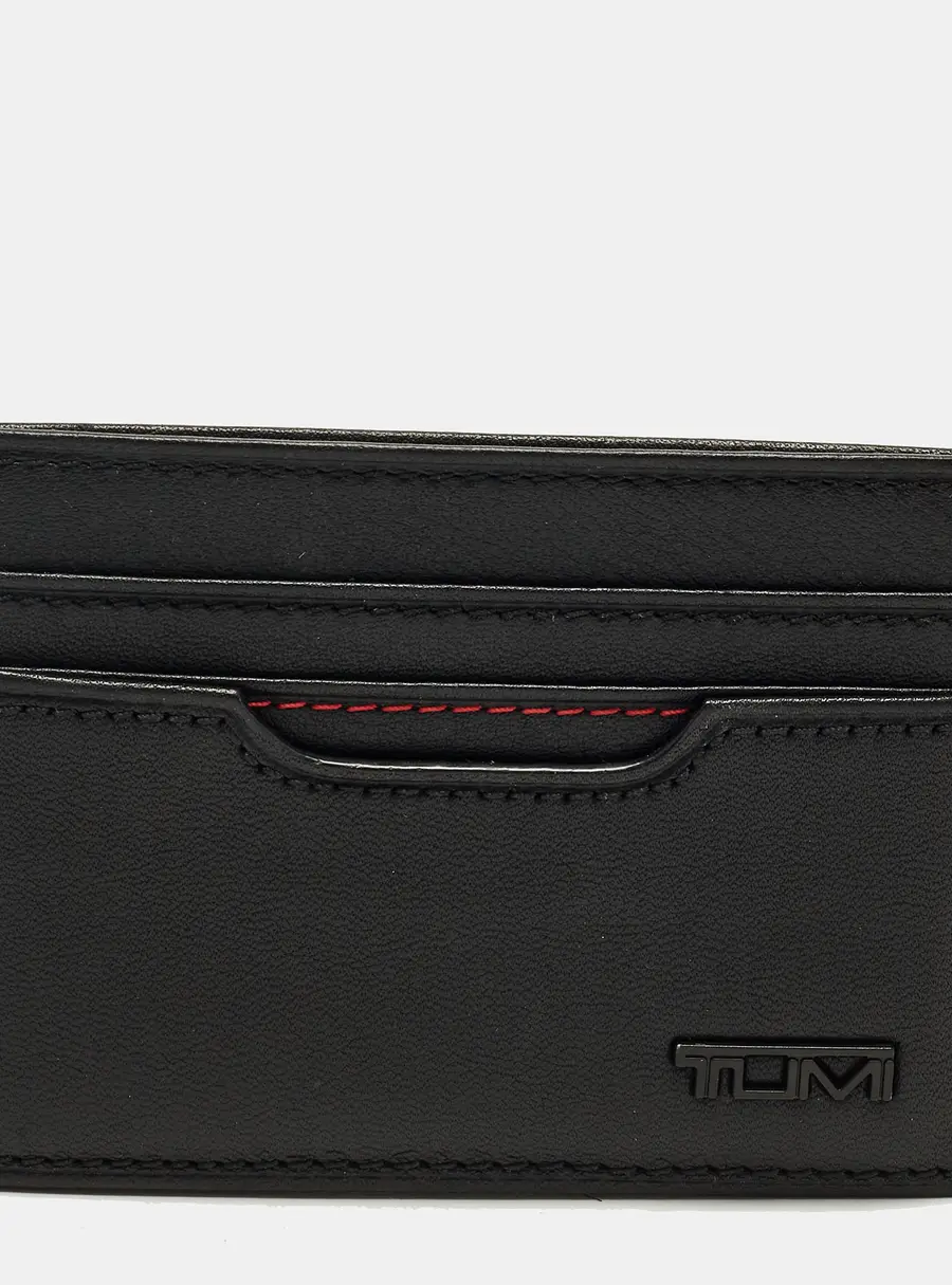 TUMI Black Logo Leather Card Holder