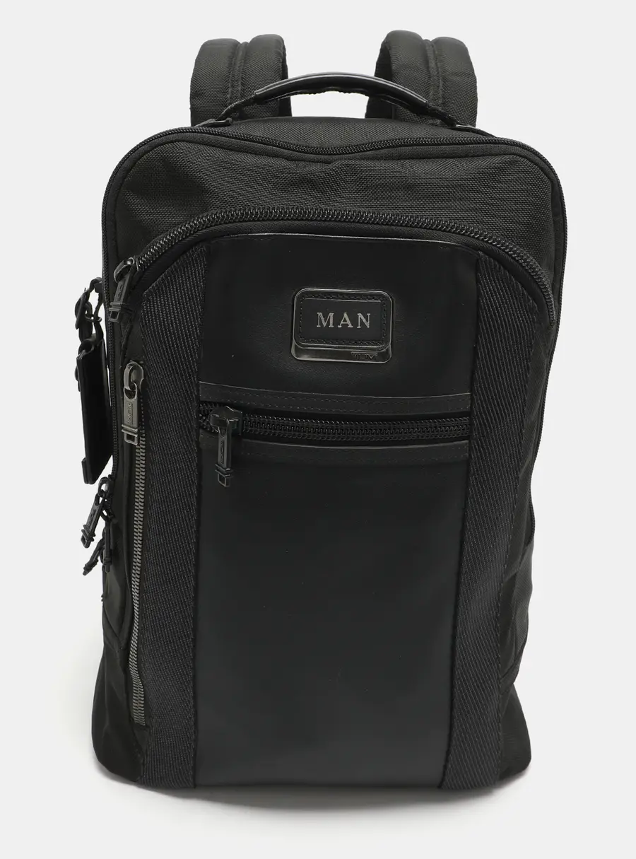 TUMI Alpha Bravo Black Leather and Nylon Backpack
