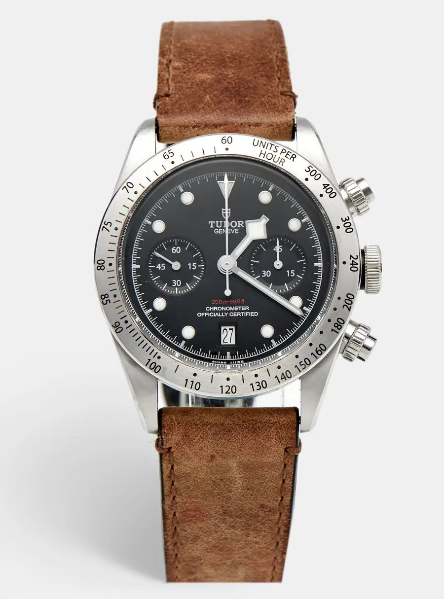 Tudor Heritage Black Bay M79350-0002 Black Dial Stainless Steel Leather Men's Wristwatch 41 mm