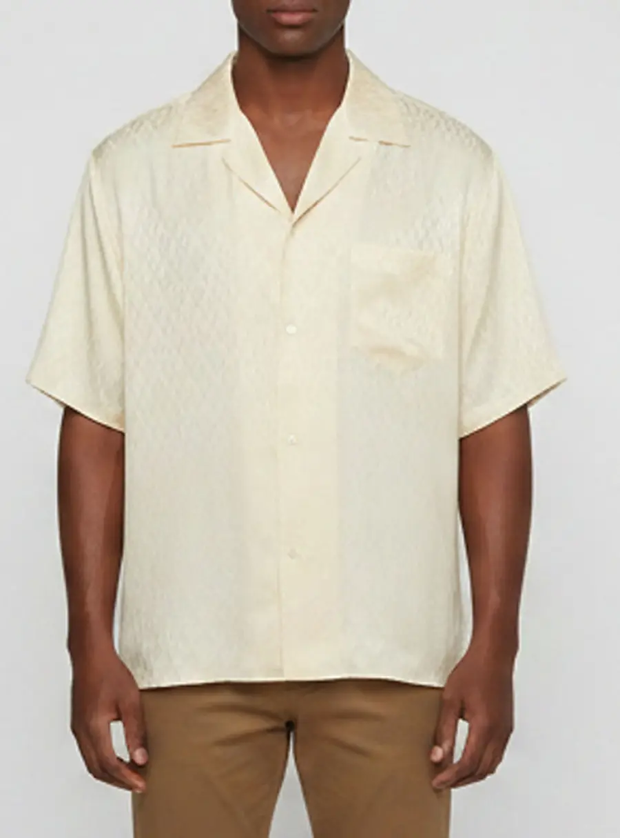 Valentino Yellow Jacquard Short Sleeve Toute La V Bowling Shirt XL