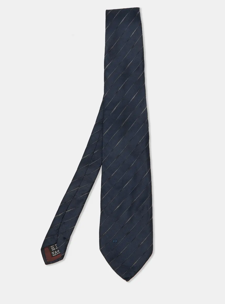 Valentino Vintage Navy Blue Diagonal Striped Silk Tie