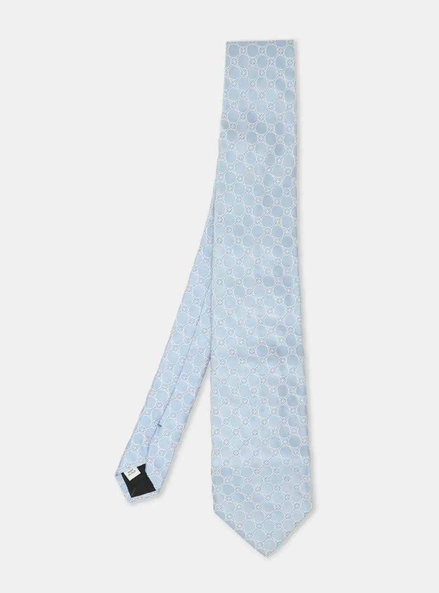 Valentino Light Blue Circle Embroidered Pattern Silk Tie