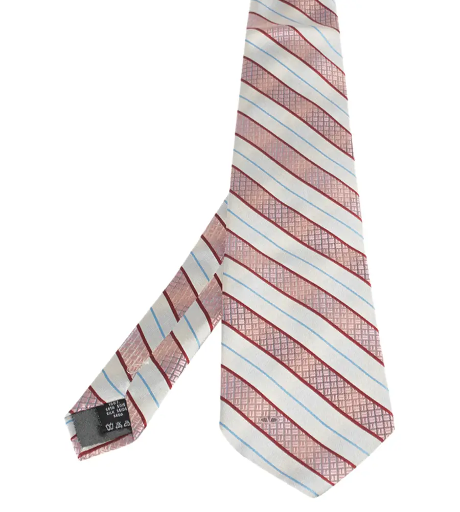 Valentino White & Pink Diagonal Textured Stripe Silk Tie