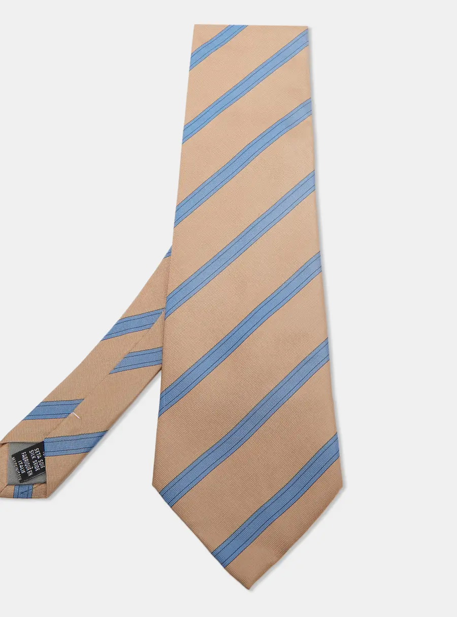 Valentino Beige & Blue Diagonal Striped Silk Vintage Tie