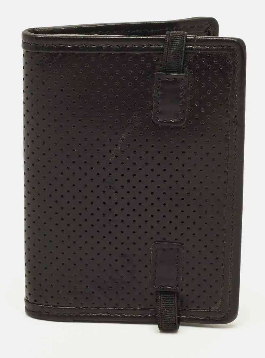 Valentino Logo Elastic Strap Black Perforated Leather Bifold Wallet