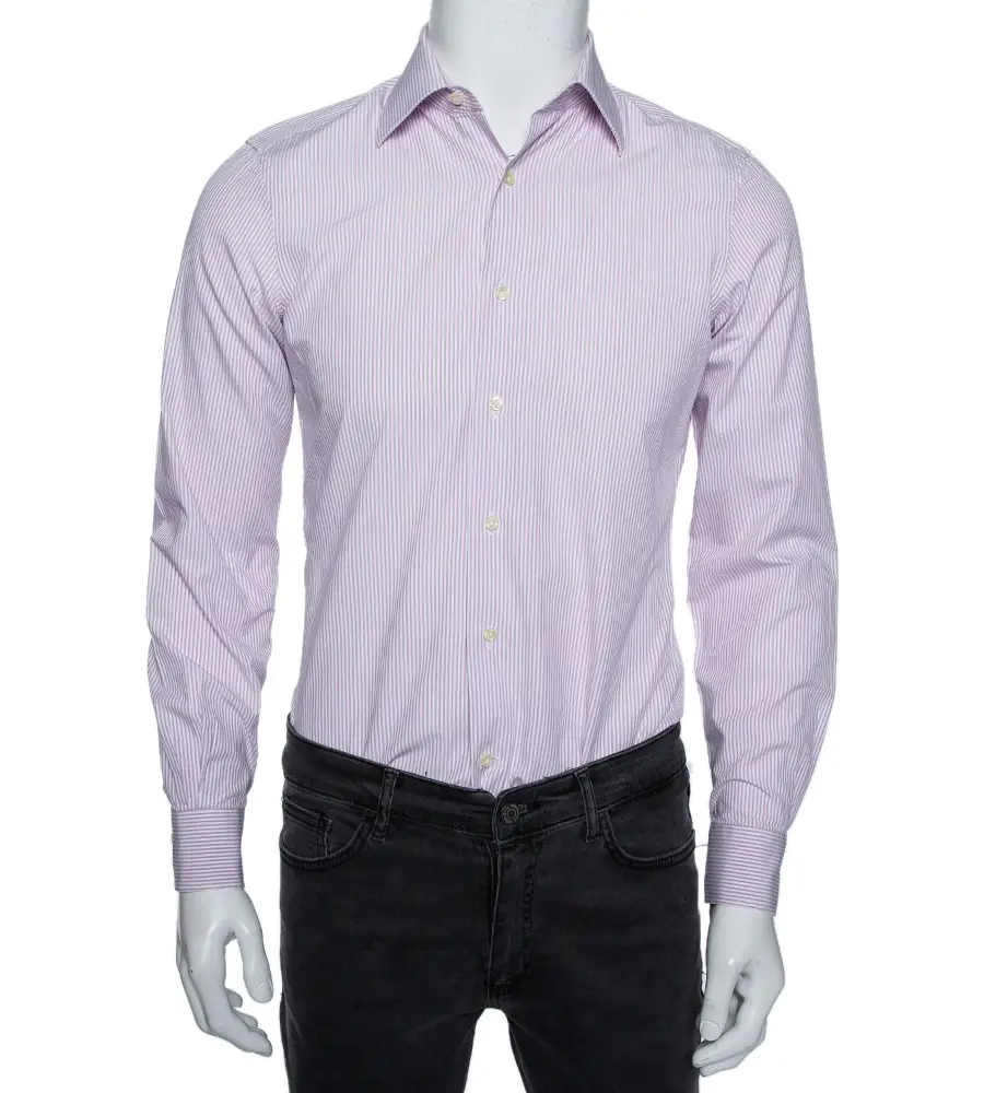 Valentino Lilac Striped Cotton Tailored Fit Shirt M