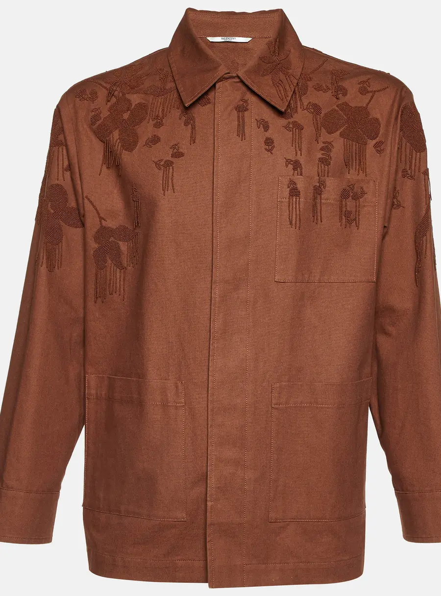 Valentino Brown Cotton Bead Embellished Blouson Jacket S