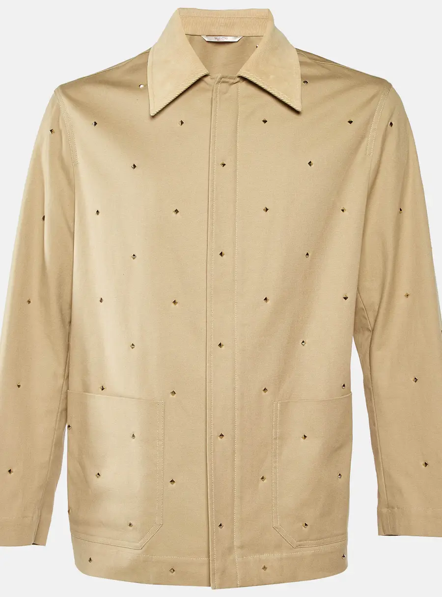 Valentino Beige Studded Cotton Zip-Up Jacket M