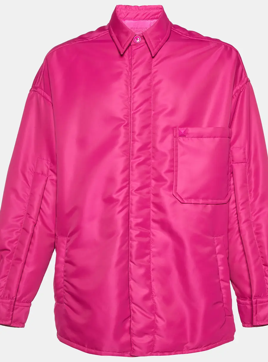 Valentino Pink Nylon Rockstud Detail Padded Oversized Jacket L