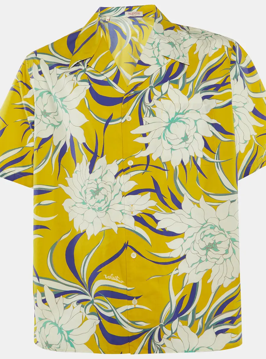 Valentino Yellow Printed Cotton Short Sleeve Shirt M