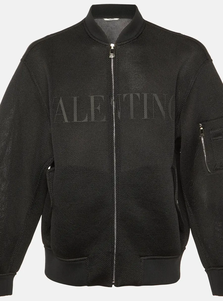Valentino Black Logo Mesh Zip-Up Jacket M