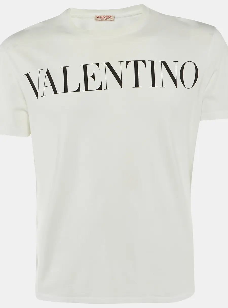 Valentino White Logo Print Cotton Crew Neck T-Shirt M