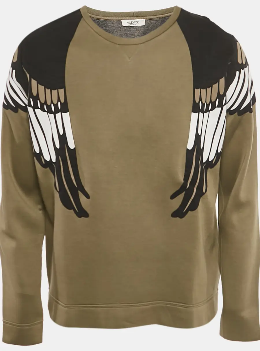 Valentino Green Eagle Applique Technical Jersey Sweatshirt L