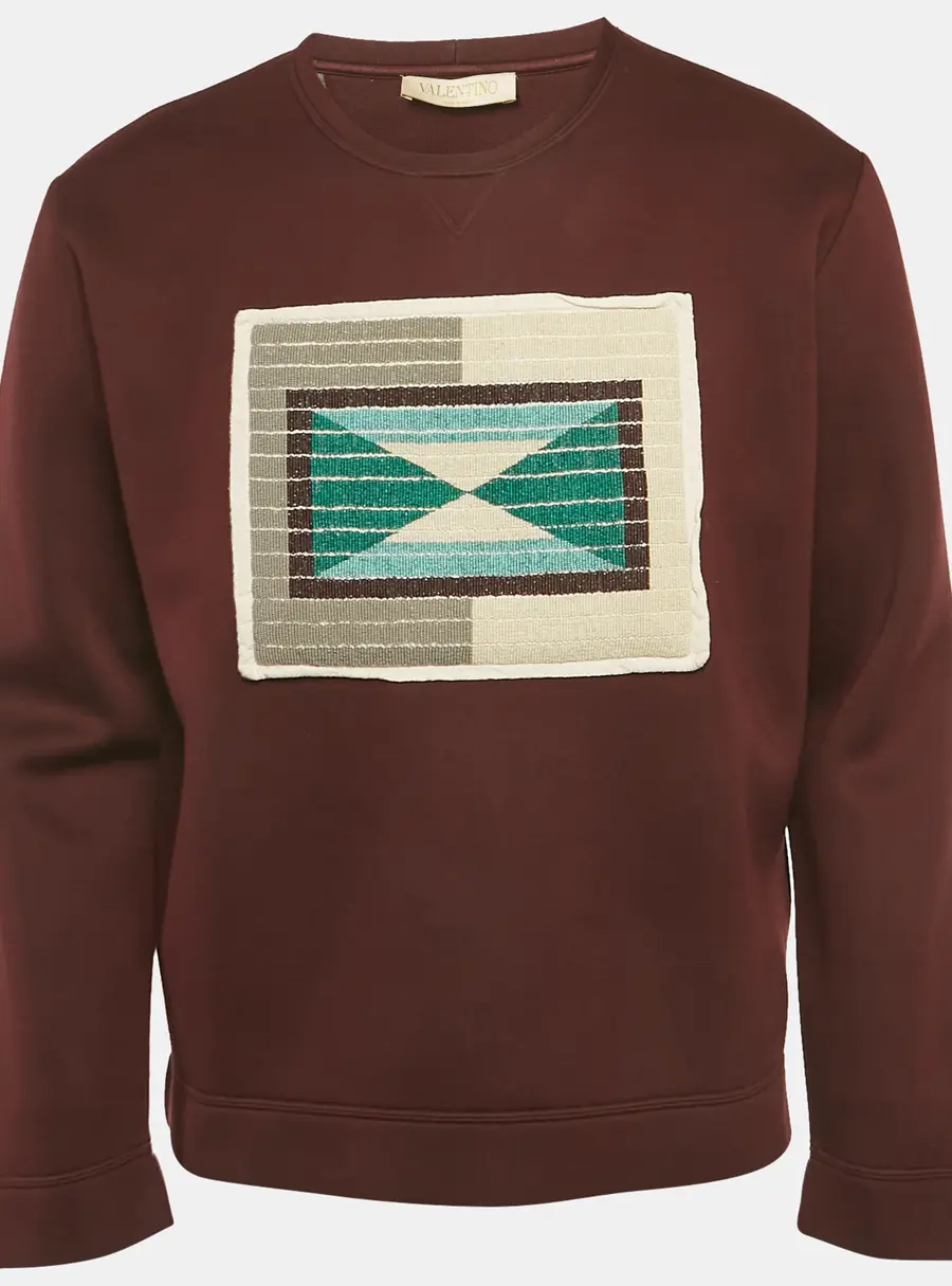 Valentino Burgundy Modal Knit Beaded Logo Detail Sweatshirt M