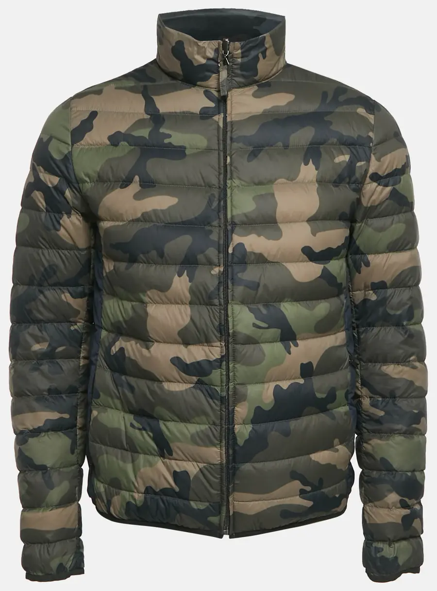 Valentino Green /Navy Blue Camouflage Print Synthetic Puffer Down Jacket S
