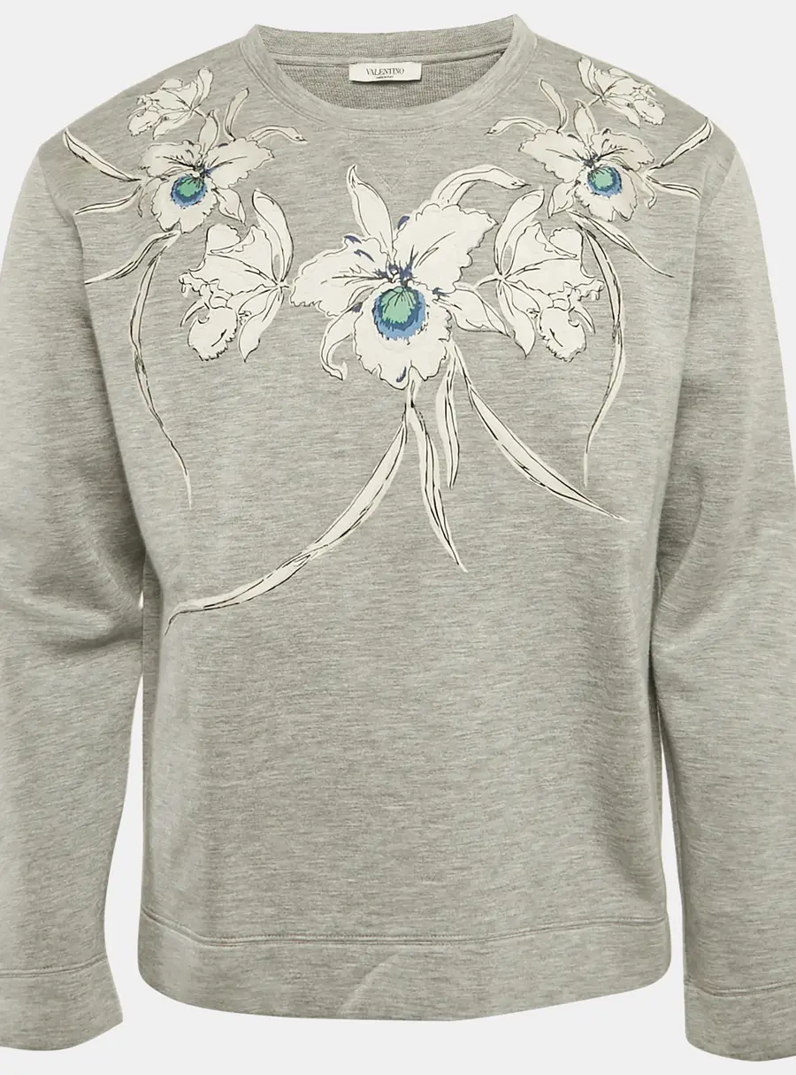 Valentino Grey Floral Print Neoprene Sweatshirt L