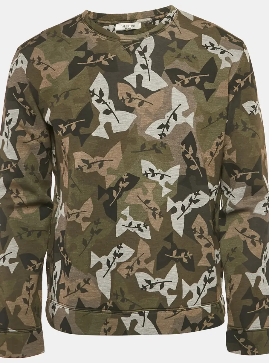 Valentino Green Camouflage Print Neoprene Sweatshirt M