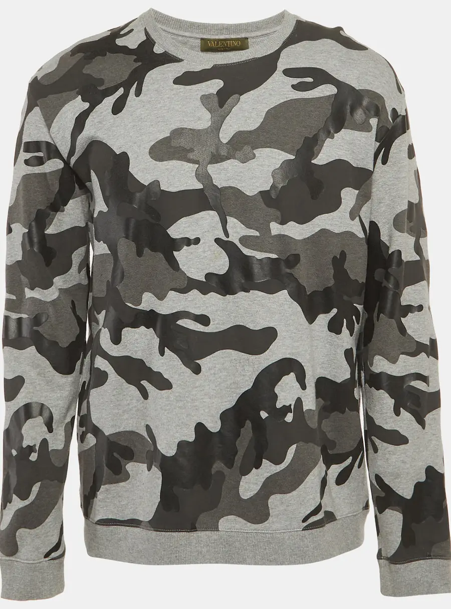 Valentino Grey Camouflage Print Cotton Sweatshirt L