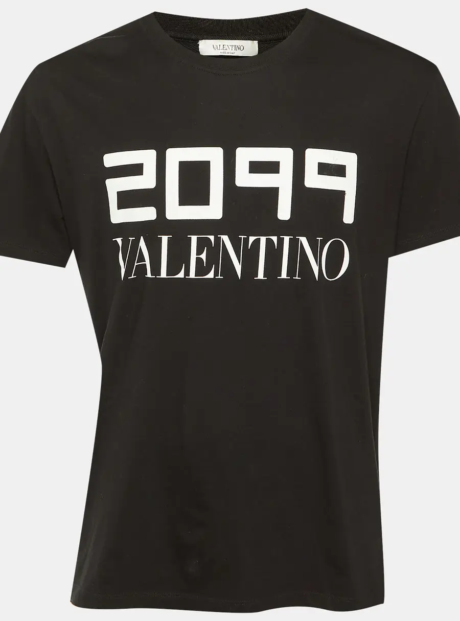Valentino Black 2099 Print Cotton Crew Neck T-Shirt L