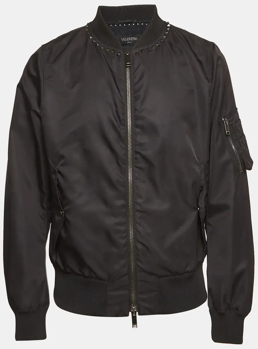 Valentino Black Nylon Stud Detailed Bomber Jacket L