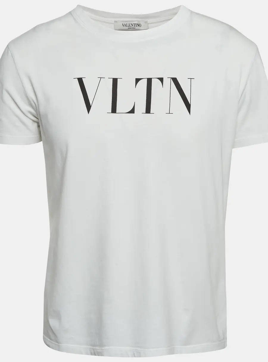 Valentino White 'VLTN' Logo Print Cotton Knit Crewneck T-Shirt S