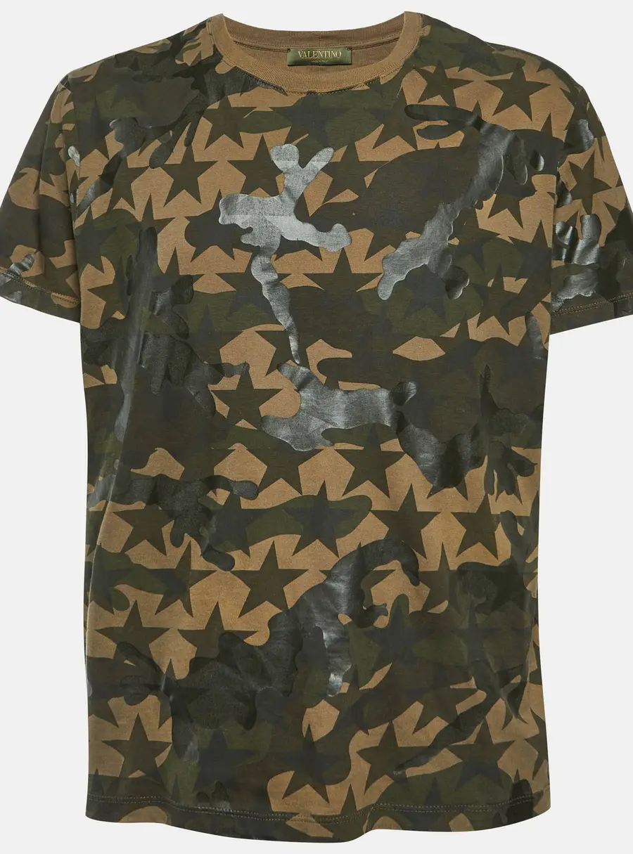Valentino Green Camo Star Print Cotton Crew Neck T-Shirt M