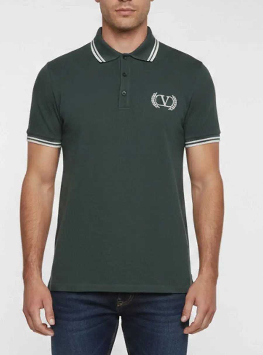 Valentino Green Logo Embroidered Piqué Knit Polo T-Shirt L