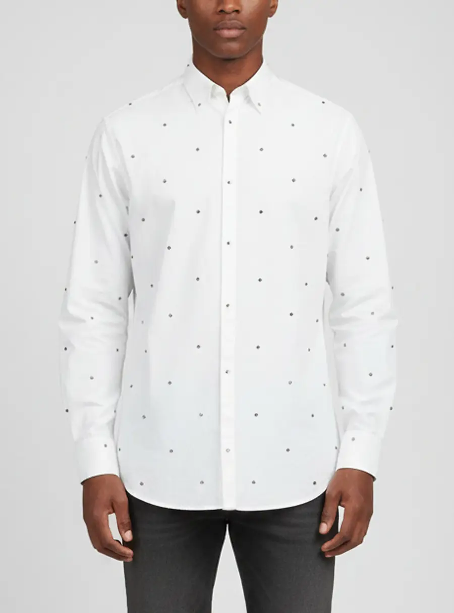 Valentino White Pyramid Stud Poplin Long Sleeve Shirt S