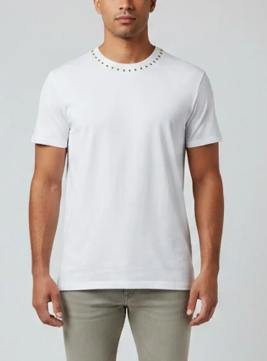 Valentino White Stud Detail Jersey Crew Neck T-shirt XL
