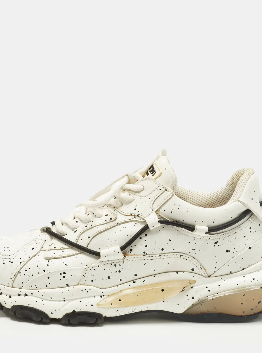 Valentino Bounce Size 41 White Leather Paint Splat Lace Up Sneakers