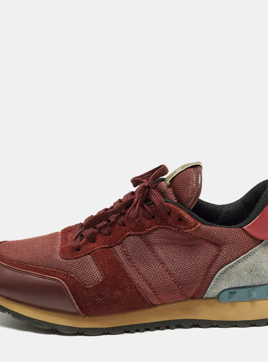 Valentino Rockrunner Size 44 Burgundy/Grey Mesh and Suede Lace Up Sneakers