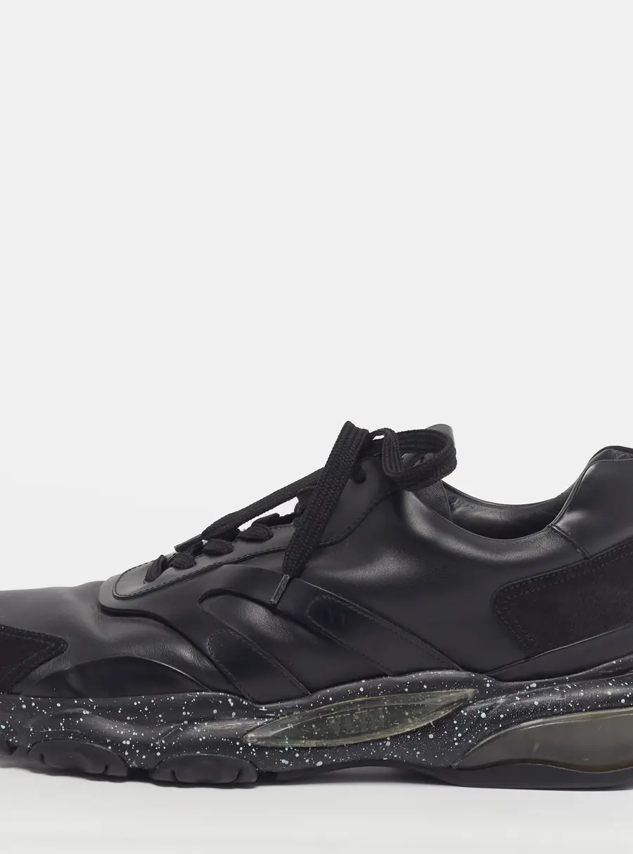 Valentino Bounce Airsole Size 46 Black Leather and Suede Low Top Sneakers