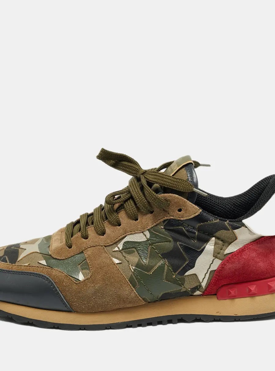 Valentino Rockrunner Size 43 Multicolor Camouflage Canvas and Suede Lace Up Sneakers