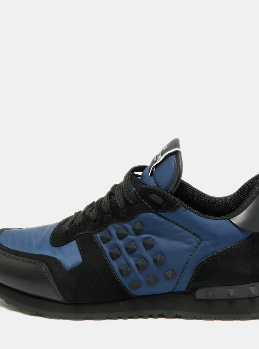 Valentino Rockrunner Size 43 Navy Blue/Black Nylon and Suede Lace Up Sneakers