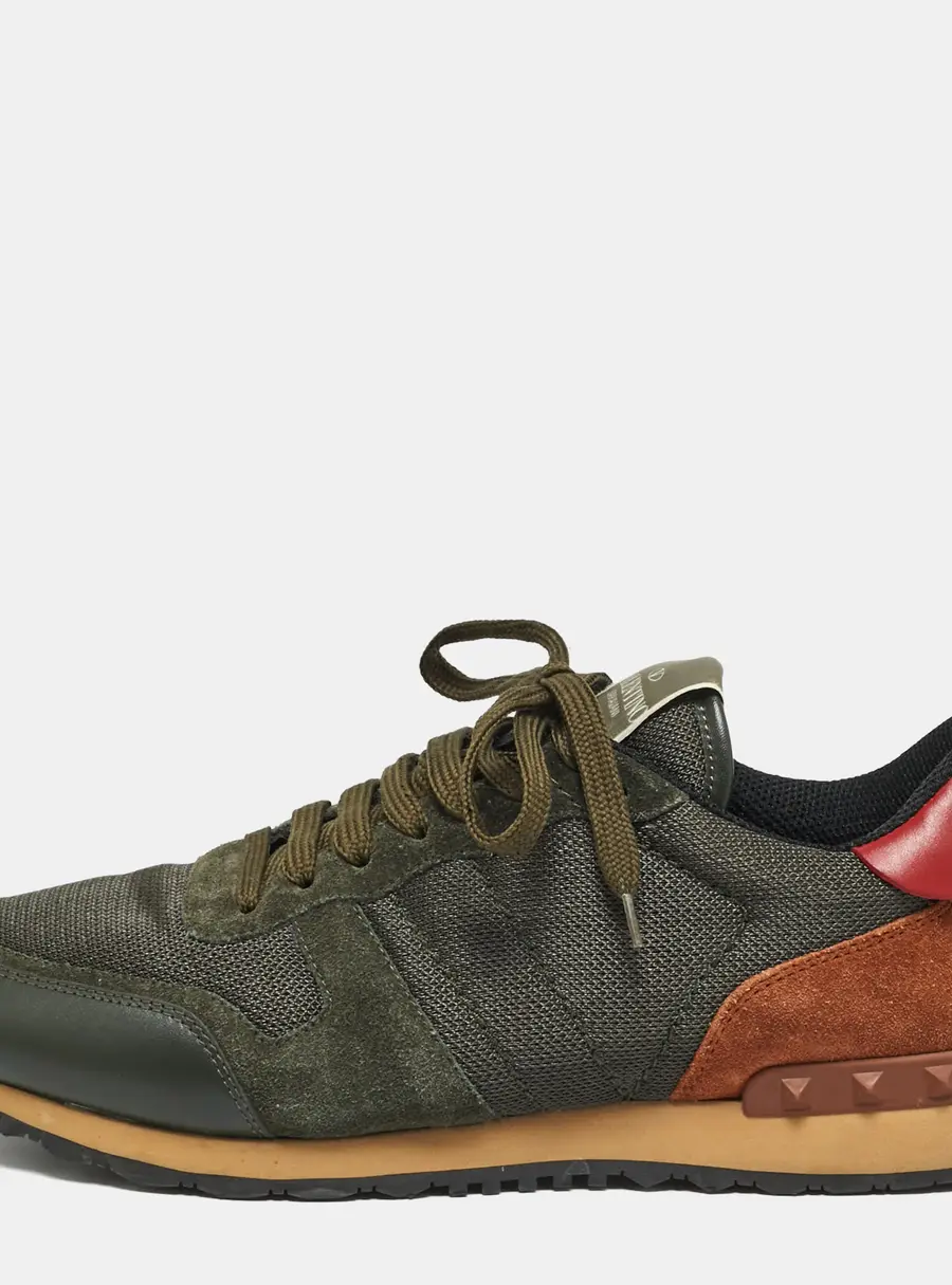 Valentino Rockrunner Size 43 Tricolor Fabric and Suede Lace Up Sneakers